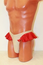 Men Thong Briefs with Flirty Skirt 601-91 Flesh Color and Red Spandex Size S