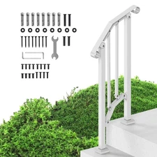 Uimoso 1-2 Step Handrail Stair Railing for Outdoor Porch Deck Retro Arch White