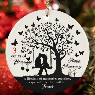 3 Year Marriage Anniversary Ornament Couple Love Swing Art 3rd Christmas Gift