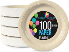 Durable 7" Disposable Ivory Plates - 100 Count Party Plates Heavy Duty 350 GSM