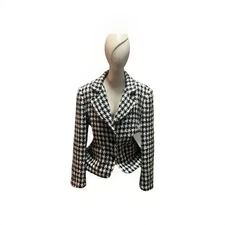 RAFAELLA BLACK WHITE HOUNDSTOOTH WOOL BLAZER SIZE 14
