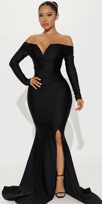 Black Off Shoulder Long Sleeve Maxi Bodycon Dress with Side Slit, Size S | eBay Black Off Shoulder Long Sleeve Maxi Bodycon Dress with Side Slit, Size S | eBay