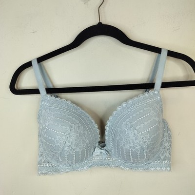 Etam Floral Lace Bra 36D Underwire Made in France Light Blue