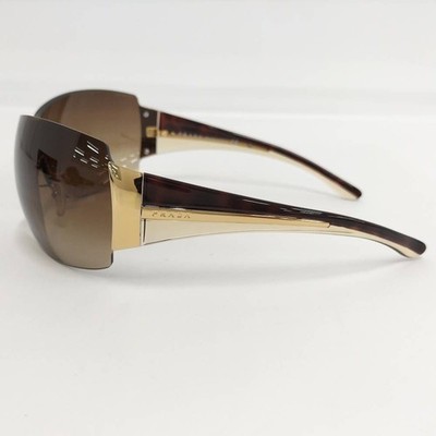 美品 PRADA プラダ サングラス SPR54T ゴールド×ブラック PRADA Shield Sunglasses Brown Gradient Gold Logo SPR 54G Authentic