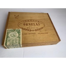 Caja de cigarros de madera vintage Ornelas México selección mercado inglés estuche de madera vacío