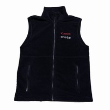 Vintage Y2K 2000s Canon EOS-1D Black Embroidered Fleece Vest Full Zip