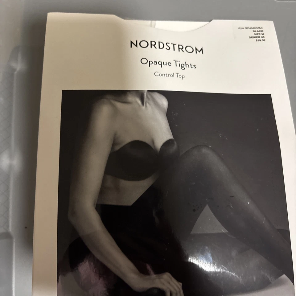 Nordstrom  Opaque Control Top Tights Style Black  60 Den, Size Medium Open Box - Image 3 of 4