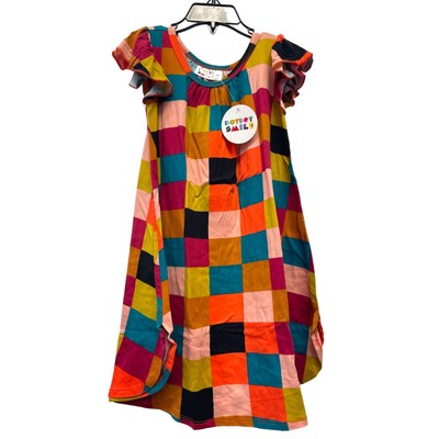 Dot Dot Smile NWT Girls' 3/4 Multicolor Square Pattern Cap Ruffle Sleeve Swing