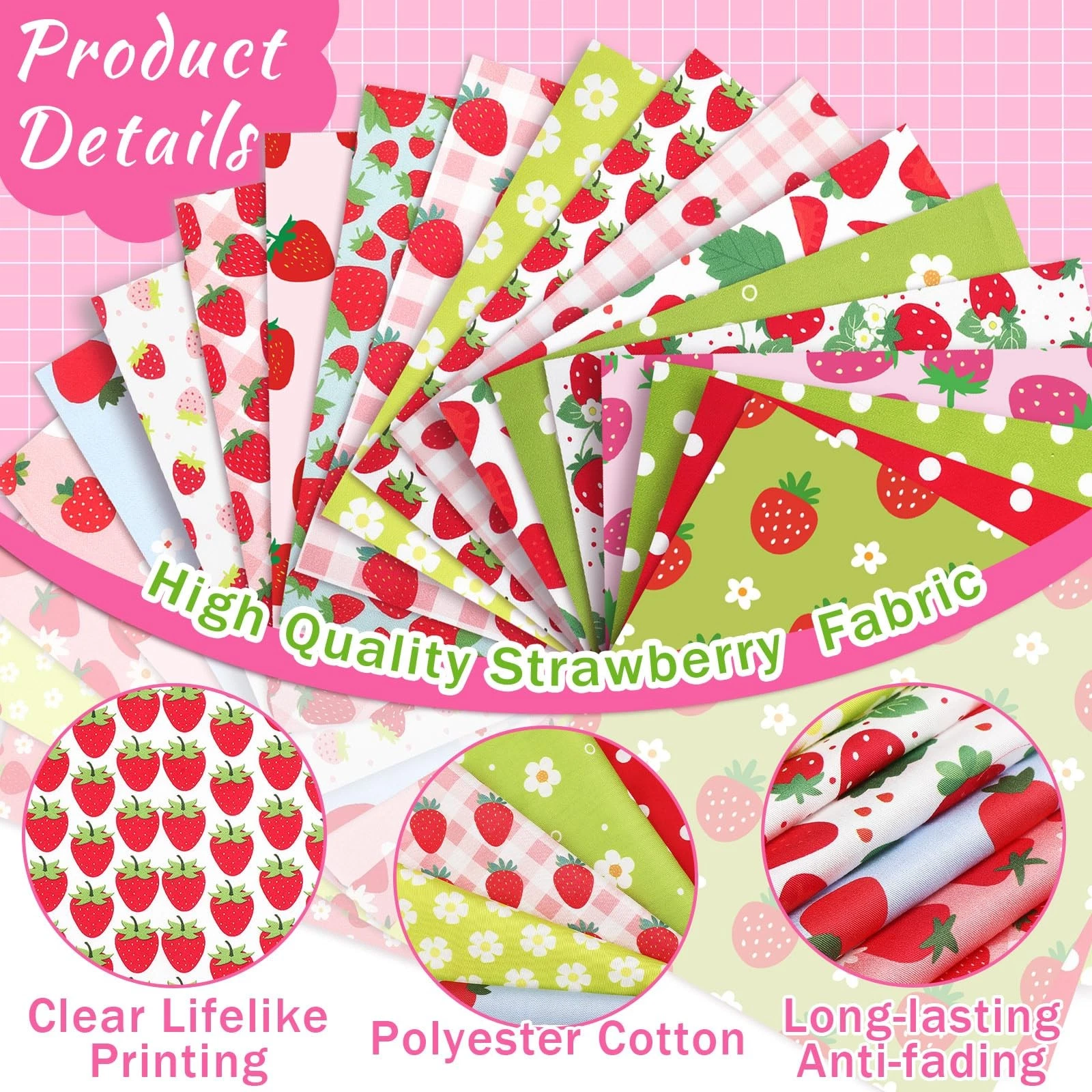 20 Pcs 10''x10'' Strawberry Fabric Strawberry Fabric Squares Quilting Cotton ... - product detail image 6