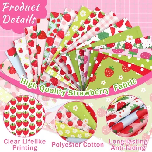 20 Pcs 10''x10'' Strawberry Fabric Strawberry Fabric Squares Quilting Cotton ... image 6