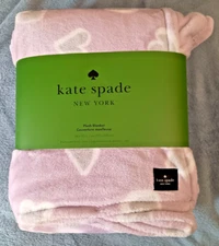 KATE SPADE Plush LILAC Purple Brushstroke Hearts Blanket Throw 90"x68" Oversized
