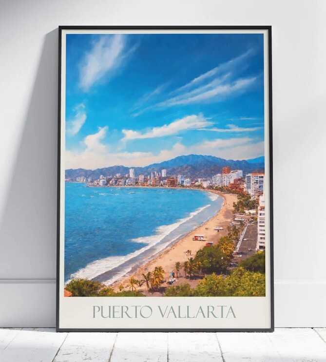 Puerto Vallarta Travel Print Mexico Travel Poster Painted Wall Art