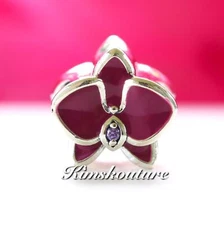 Authentic Pandora Radiant Orchid Enamel Purple CZ Orchid Bead 792074EN69 **NEW**