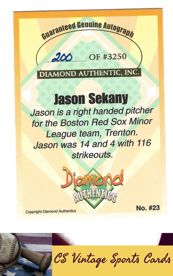 2000 Diamond Authentics Autographs #23 Jason Sekany #/3250 - Image 2 of 2