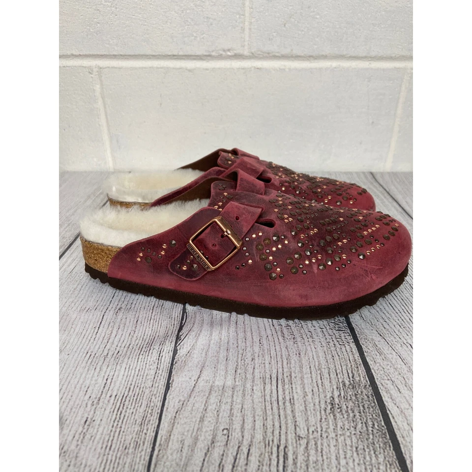 Zuecos Birkenstock Boston remaches Zinfandel piel de oveja EU38 US7 ajuste estrecho Foto 4 de 4