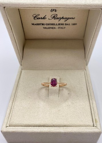 ANELLO SOLITARIO IN ORO ROSA 18kt. CON RUBINO NATURALE DI TAGLIO OVALE - Bild 8 von 8