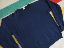 VTG 60s 70s Navy Blue Blank Raglan Overlock Sweatshirt Pullover L Large EUC
