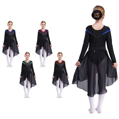 Mädchen Trikot Mit High-Low Rock Bodysuit Eislaufen Unitard Themenparty Outfits