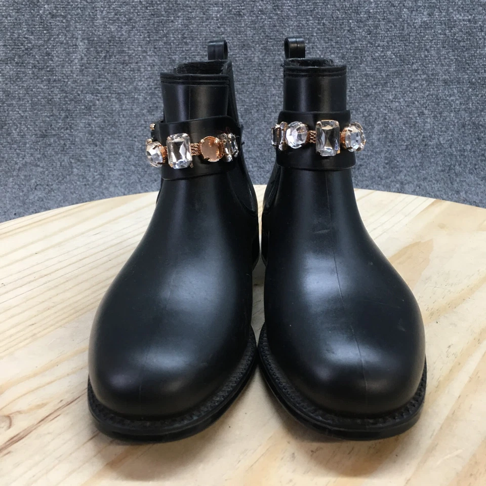 Henry Ferrera Botas Mujer 6 Lluvia Estrás Negras Pull On Cómodas Tobillo Top Foto 4 de 4