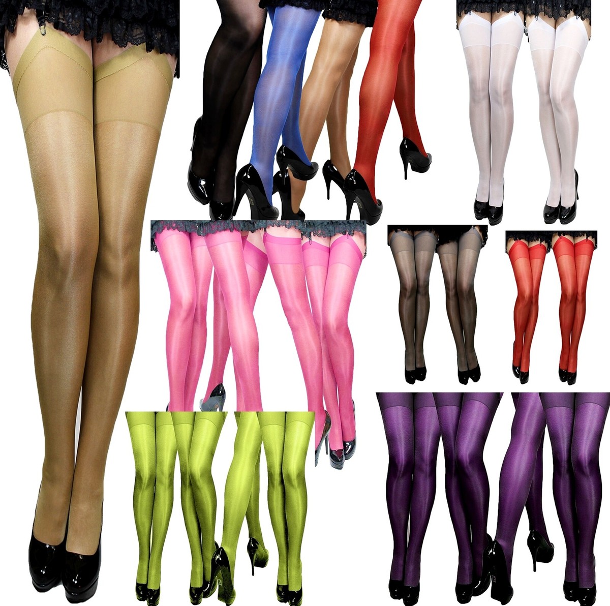 10 Paar-Strapsstrümpfe sehr glänzend Satin Strümpfe