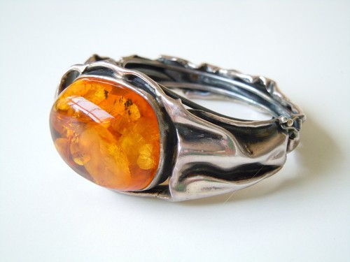 Bracciale in argento 925 ambra XL miele naturale massiccio 51,3 g - Foto 2 di 12