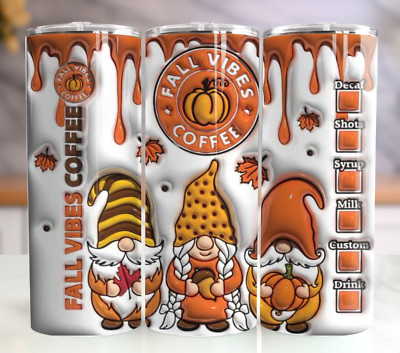 Fall Vibes Gnomes 20oz Insulated Tumbler with Straw - Stainless Steel Mug