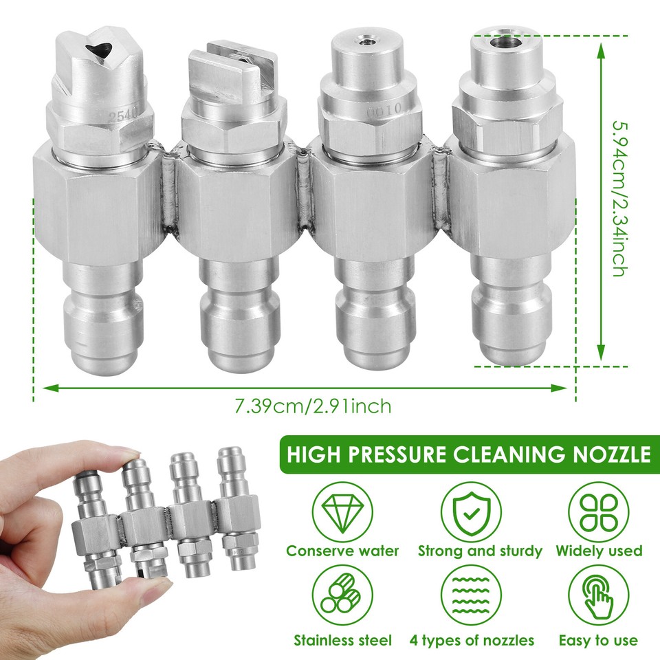4 Way J Rod Pressure Washer Nozzle Stainless Steel 1/4" Jrod Tip Quick