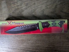 Tac Xtreme 12" Black Blade Green & Black Handle w/ Sheath & Lanyard TX-074GB