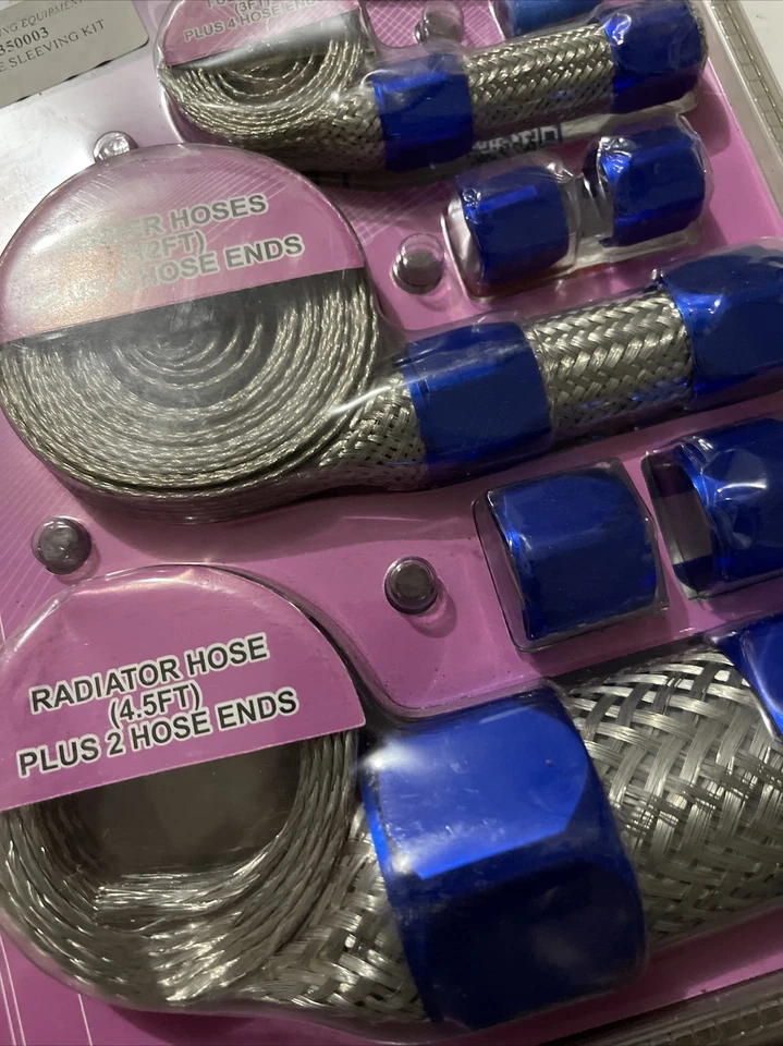 Kit de manguera de acero trenzado azul Kit de funda de manguera SS azul Foto 3 de 4