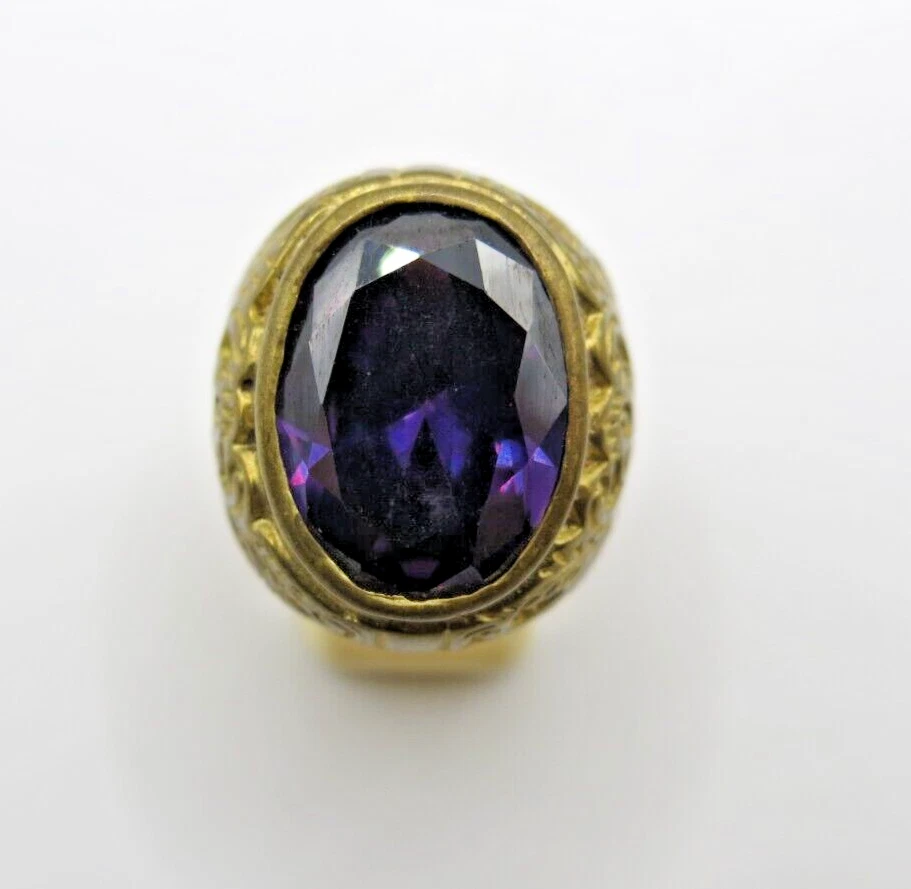 Anillo de latón amatista para hombre | Joyería vintage de flor de piedra púrpura | Delicada talla 10 Foto 2 de 4