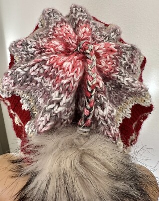 Hand Knits 2 Love Slouch Beanie Hat Cap Fair-isle Faux Fur  display picture 2