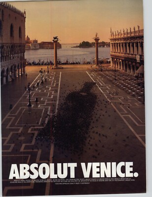 1995 Absolut Venice  Vintage Print Ad Vincent Dixon Piazza San Marcos' Pigeons