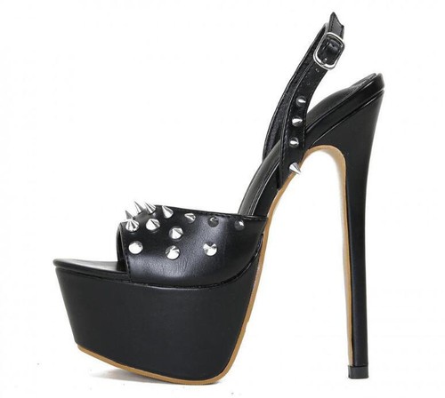 Mujeres Nuevo Moda Verano Punta de Peep Remache Cabestrillos Sexy Fiesta Tacones Altos Zapatos - Imagen 14 de 17