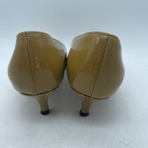 Vintage Ditto By Van Eli Mustard Faux Patent Kitten Heel Pumps Peep Toe Size 6.5 - Picture 11 of 14