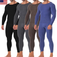 Men Winter Warm Ultra-Soft Thermal Long Johns Top Bottom Baselayer Underwear Set
