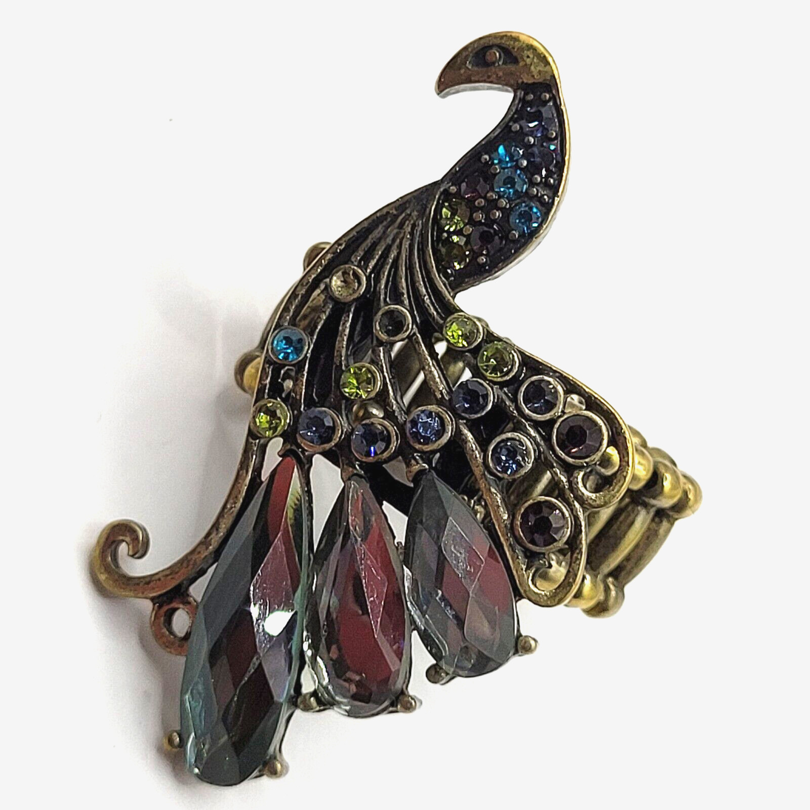 Peacock Stretch Ring Multi Colored Rhinestones An… - image 4
