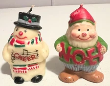 Set Of 2 Vintage Jasco Christmas Candles Noel Elf And Cheer Snowman