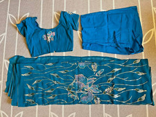 Indian party sari, embroidered sequined chiffon wrap, peacock color