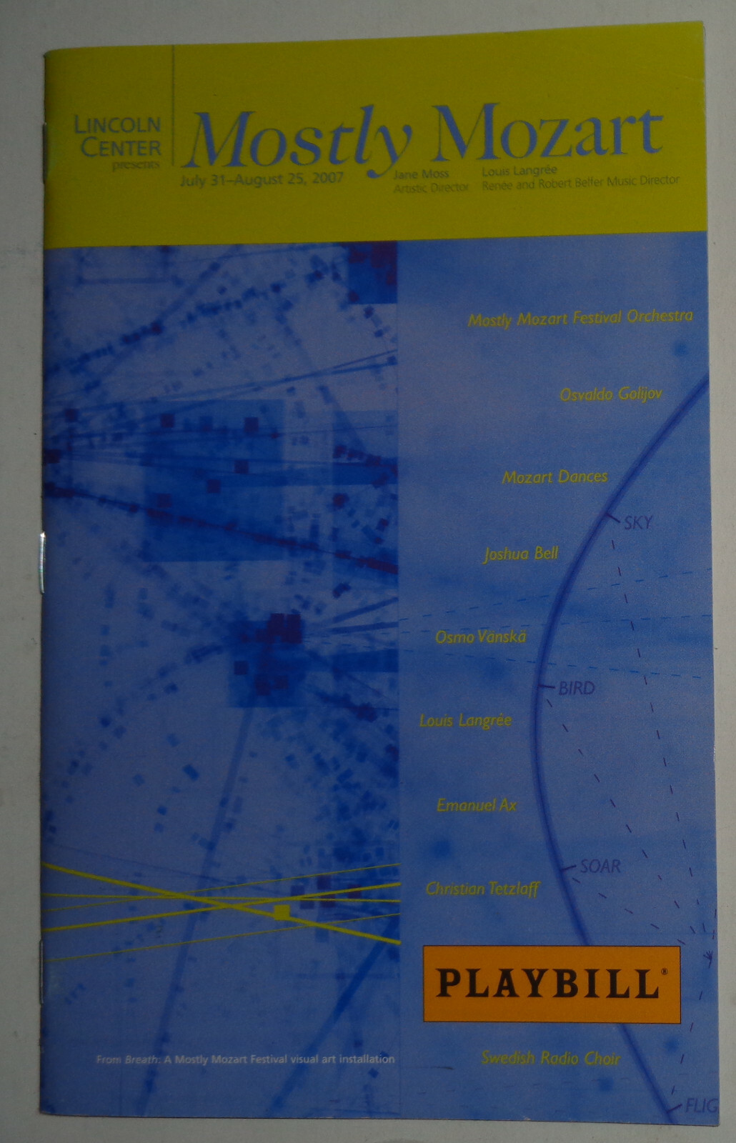 JOSHUA BELL, OSMO VANSKA ""PRINCIPALMENTE MOZART"" PLAYBILL - Agosto 2007 Lincoln Center, Nueva York