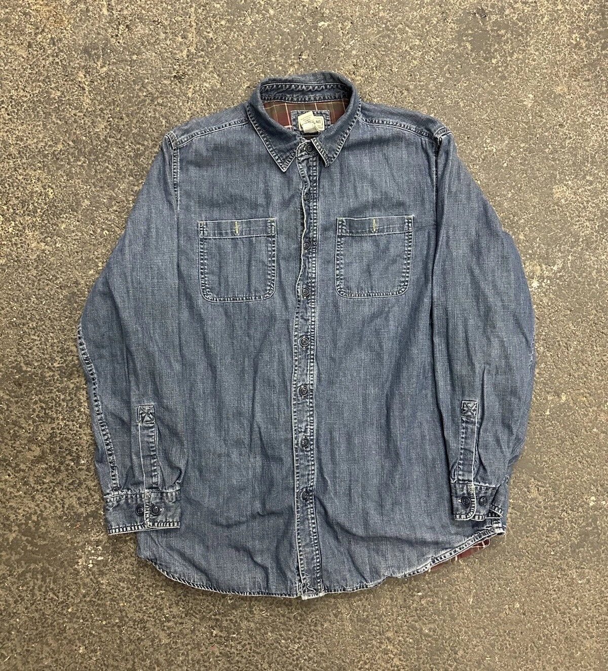 L.L. Bean Flannel Lined Denim Shirt Cotton Mens Large Tall Outdoor Vintage