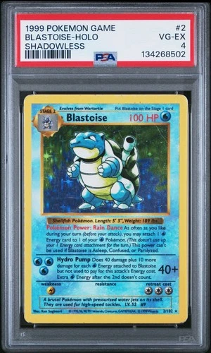 Pokemon Blastoise Holo Shadowless 2/102 1999 VG-Excellent PSA 4