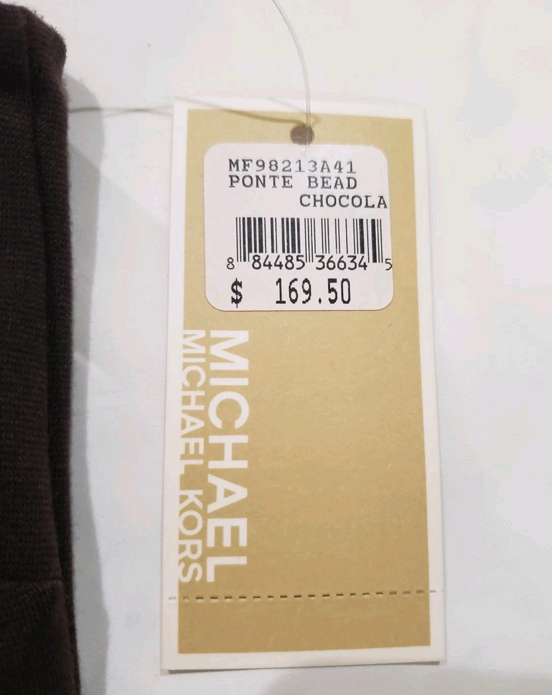 Abito smanicato Michael Kors cioccolato elasticizzato ponte perline oro (0) nuovo con etichette $169 50