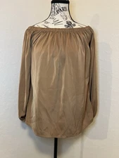 Wishlist Women’s Tan Off-Shoulder Blouse Size Small Pleated Long Sleeve Top