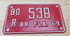 Vintage 1968/69 Florida Motorcycle License Plate 538 90 R Replacement Plate