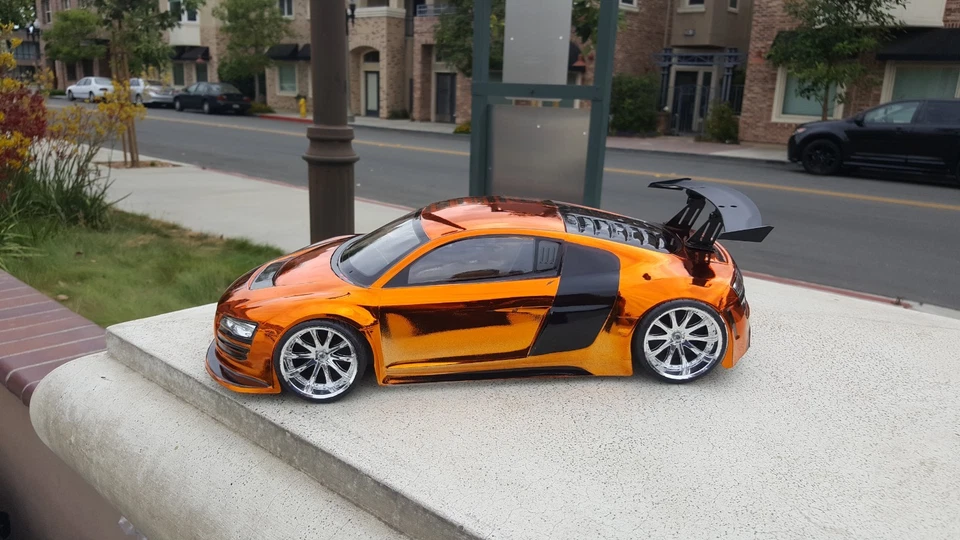 200mm 1/10 CHROME ORANGE AUDI R8 4Tec2 drift HPI DC10 YD2 MST TT02 Body Only - Image 2 of 4