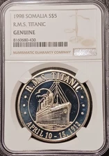 1998 Somalia S$5 R.M.S Titanic Genuine NGC Graded