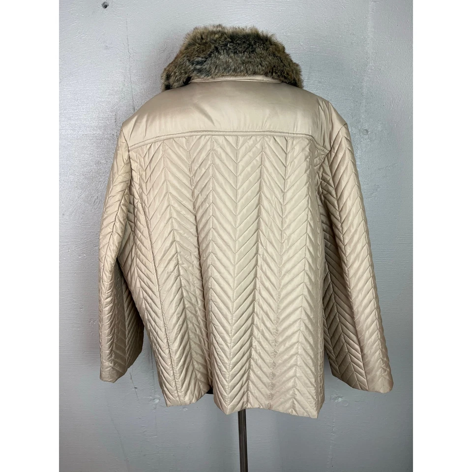 Abrigo acolchado dorado Charter Club para mujer LATTE y cuello de piel talla 3X nuevo con etiquetas Foto 2 de 4
