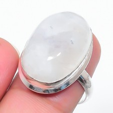 Natural Moonstone Gemstone 925 Sterling Silver Jewelry Ring Size 7.5 US 