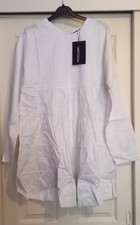 Pretty Little Thing White Tiered Long Sleeve Crew Neck Smock Dress Size 10