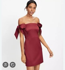 NWT LOFT Burgundy Red Bow Off-The-Shoulder Mini Dress, 12P